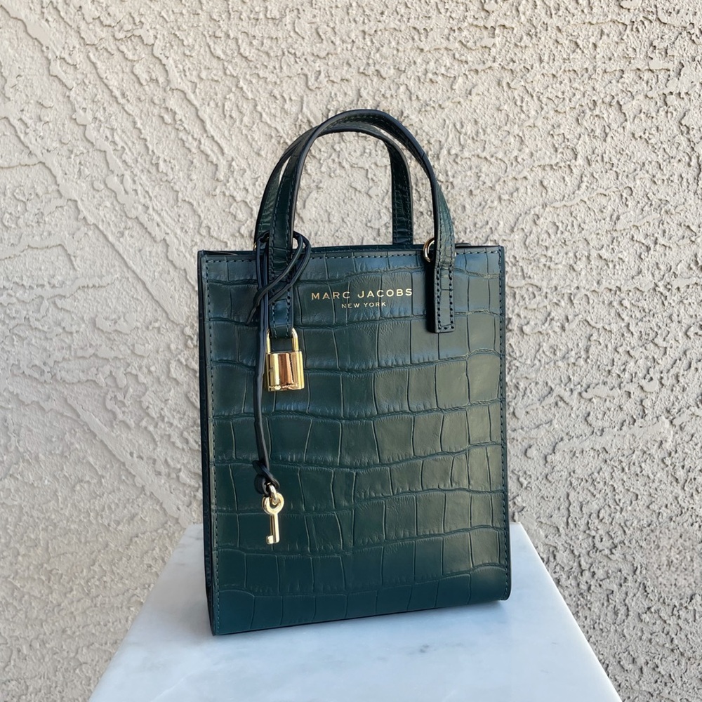 MARC JACOBS Dark Green Croc Embossed Leather Mini Crossbody Micro Tote Bag - Picture 15 of 15